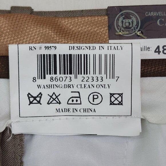 Caravelli Mens Tan Dress Pants 48R Not Hemmed Flat Front Designed In Italy - Picture 7 of 15